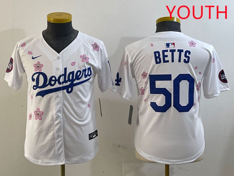 Youth Los Angeles Dodgers 50 Betts White Sakura Edition 2025 Nike MLB Jersey style 1